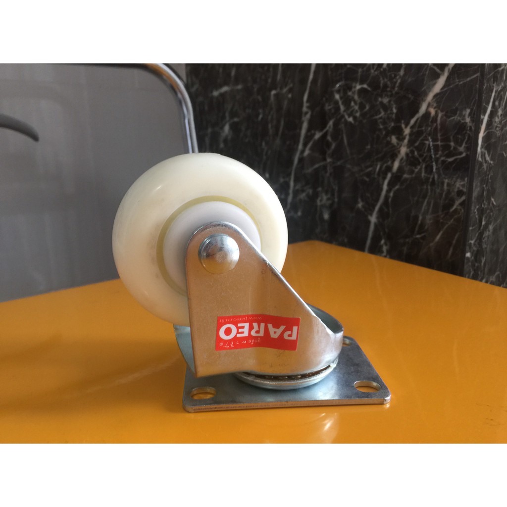 Bánh xe đẩy nhựa trắng PP Eco càng thép xoay 360 độ 75-100-125mm - Happy Move Thái Lan