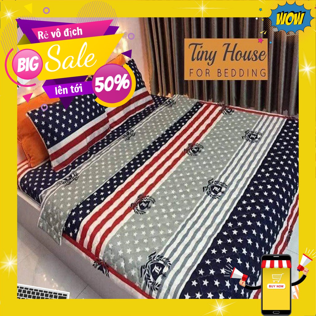 Bộ ga gối poly 1,6m mẫu cờ mỹ