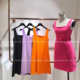 Đầm thun cổ vuông 2 lớp siêu xinh