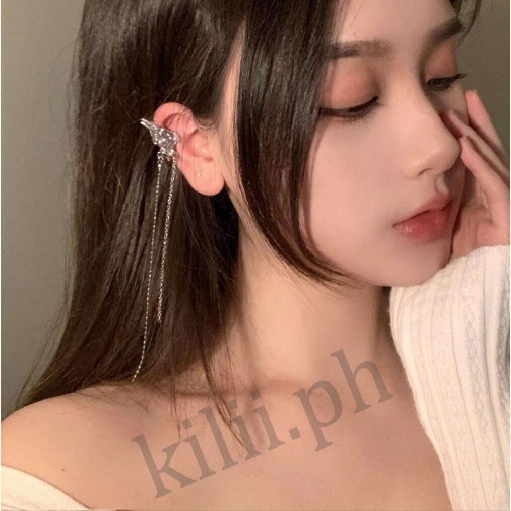 Kilii Khuyên Tai Dạng Kẹp Hình Bướm Tua Rua Không Xương Không Cần Xỏ Lỗ Cho Nữ