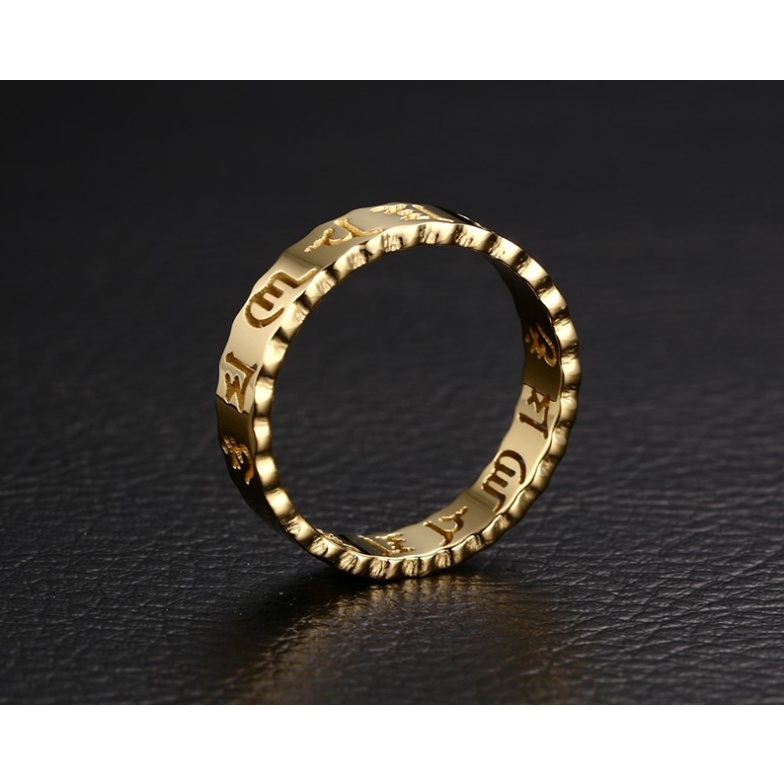 Sỉ nhẫn titan khắc LỤC TỰ ĐẠI MINH OM MANI PADME HUM bản 6mm siêu đẹp, bền màu - Đeo tay vạn sự may