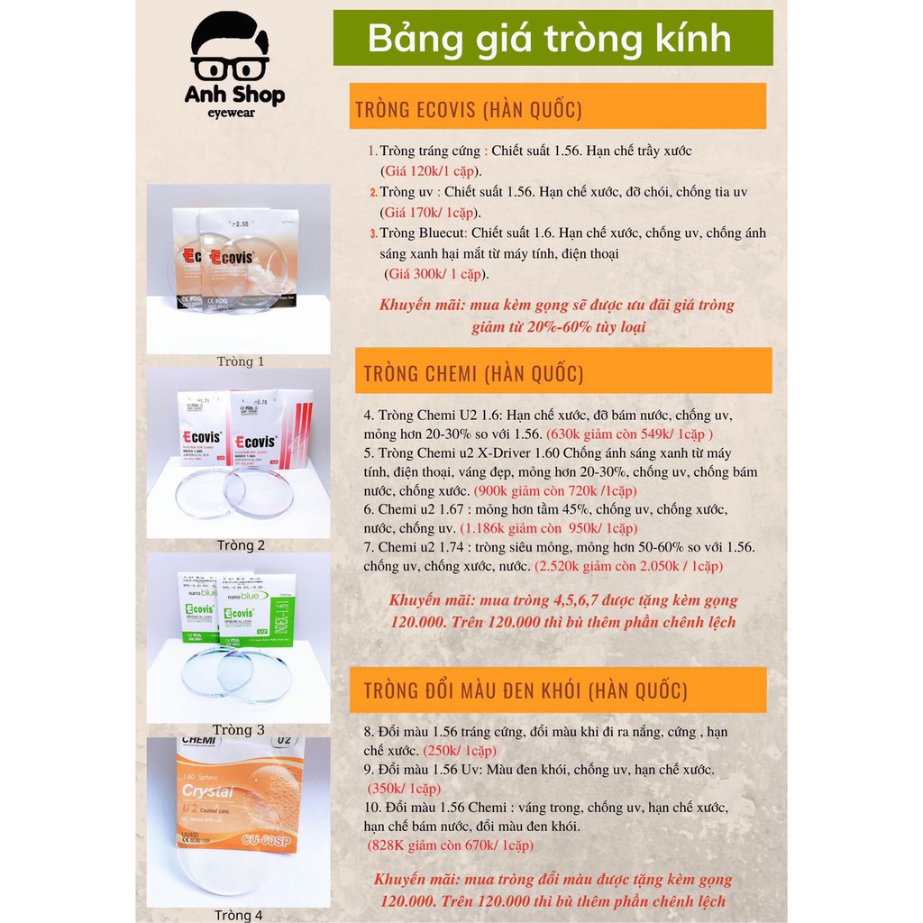 Gọng kính tròn 8854 nhận cắt mắt cận viễn loạn