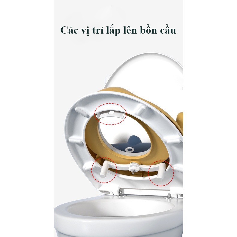 Bệ ngồi bồn cầu thu nhỏ có tay vịn cho bé, Bệt vệ sinh, nắp lắp bồn cầu cho trẻ