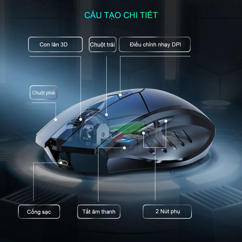 Chuột gaming không dây bluetooth sạc pin Sidotech Inphic P6W cho game thủ chơi game chuyên nghiệp kết nối Wireless 2.4G