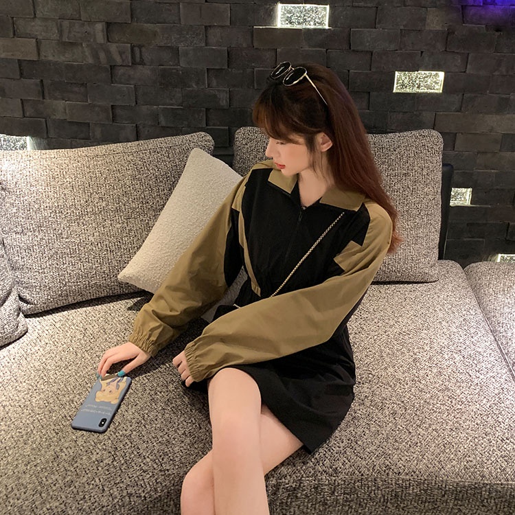 Đầm PERTY ôm dáng vừa vặn phối màu sắc tương phản thời trang Hàn Quốc dành cho nữ