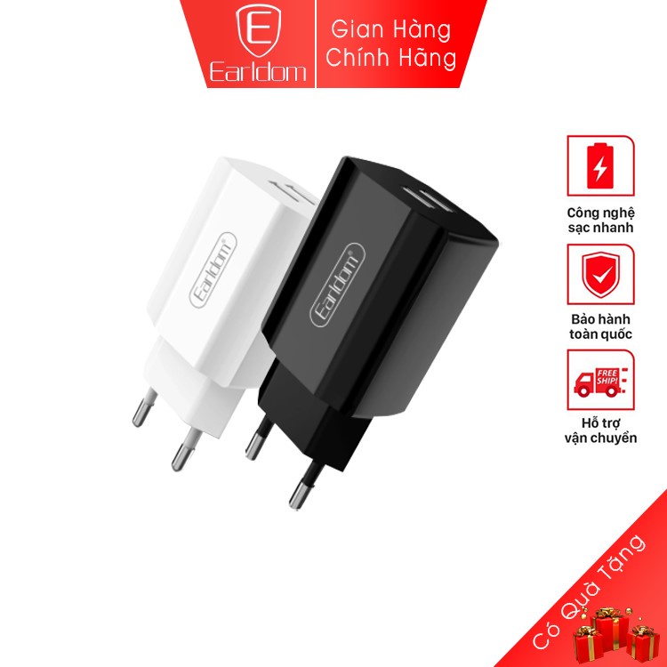 Củ sạc 2 cổng Earldom ES202 thiết kế 2 cổng usb công suất 12W nhựa ABS chống cháy nổ