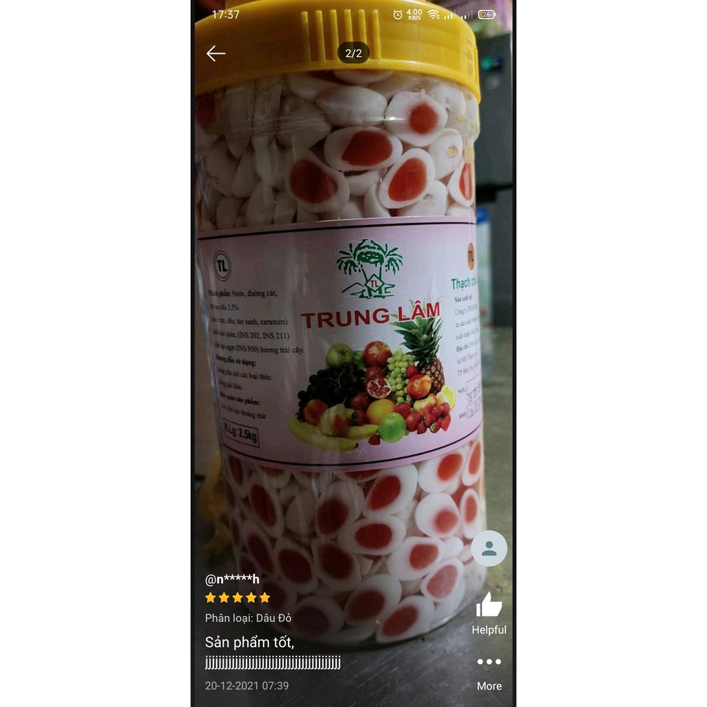 Thạch Trứng Cút Trung Lâm 2,5kg