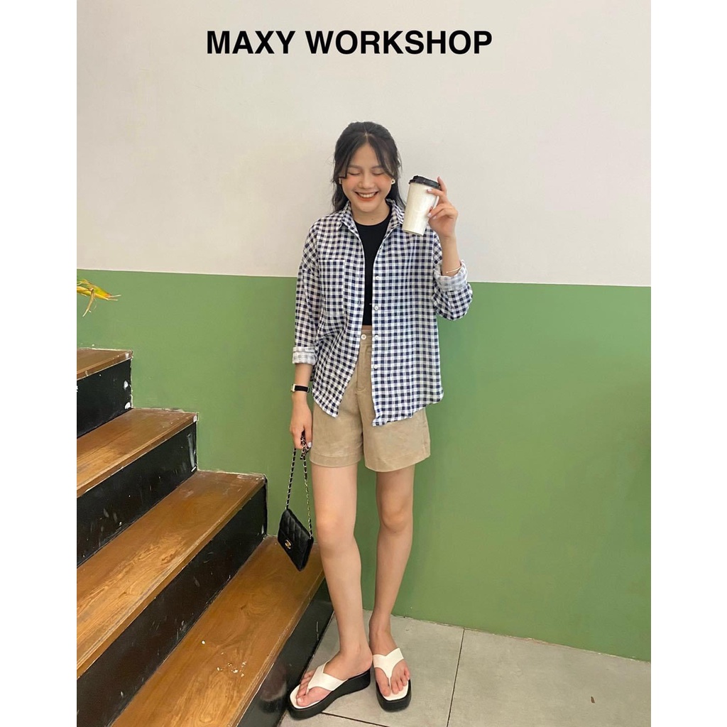 Áo sơ mi tay dài có túi họa tiết kẻ sọc thời trang Shirt Maxy Workshop