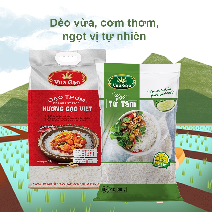 [MUA 3 TẶNG 25K] Combo Gạo Hương Việt + Gạo Từ Tâm - Chính Hãng Vua Gạo - Túi 5kg (Cam kết date mới)