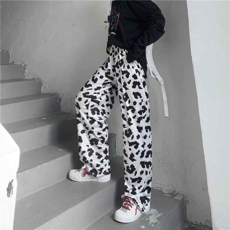Quần hoạt hình unisex Ống Bò Sữa Loang Siêu Chất Dáng Rộng Dáng Dài ulzzang