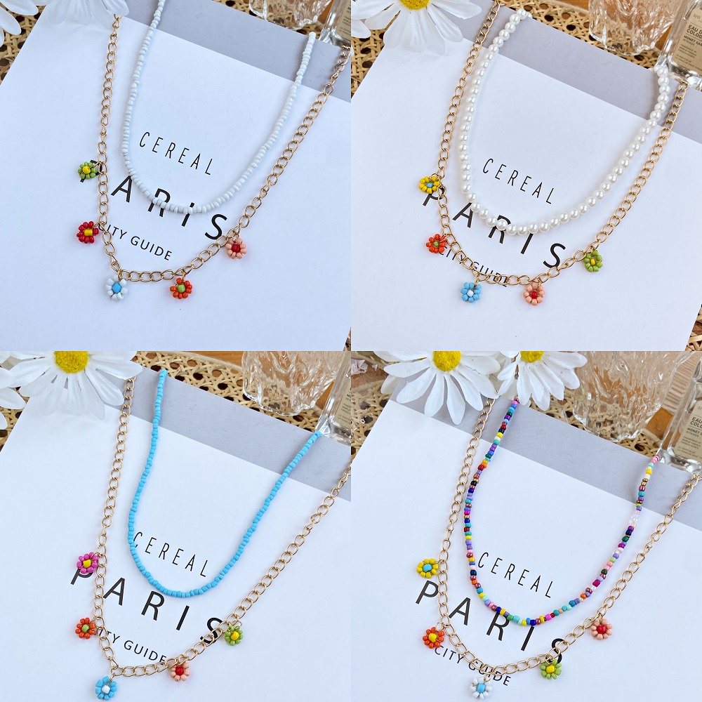 Set 2 vòng cổ / Lắc chân nhiều lớp đính hạt nhiều màu thời trang