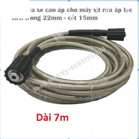 Xả lỗ-Dây máy rửa xe cao áp 7M ren 22mm cốt 15mm-Dây xịt cao áp