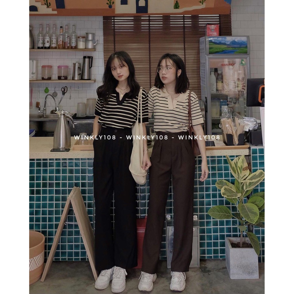 [Ảnh thật ] Áo len mỏng kẻ ngang cộc tay ulzzang