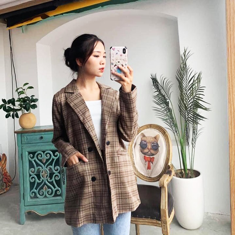 Áo vest nữ công sở Blazer 2 lớp tay dài cao cấp HIVA form chuẩn mặc cực tôn dáng có độn vai và túi thật hai bên