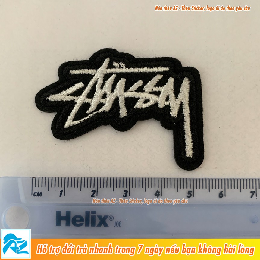 Sticker ủi thêu logo hình Stussy 5x3,6cm - Patch ủi quần áo thun balo S86