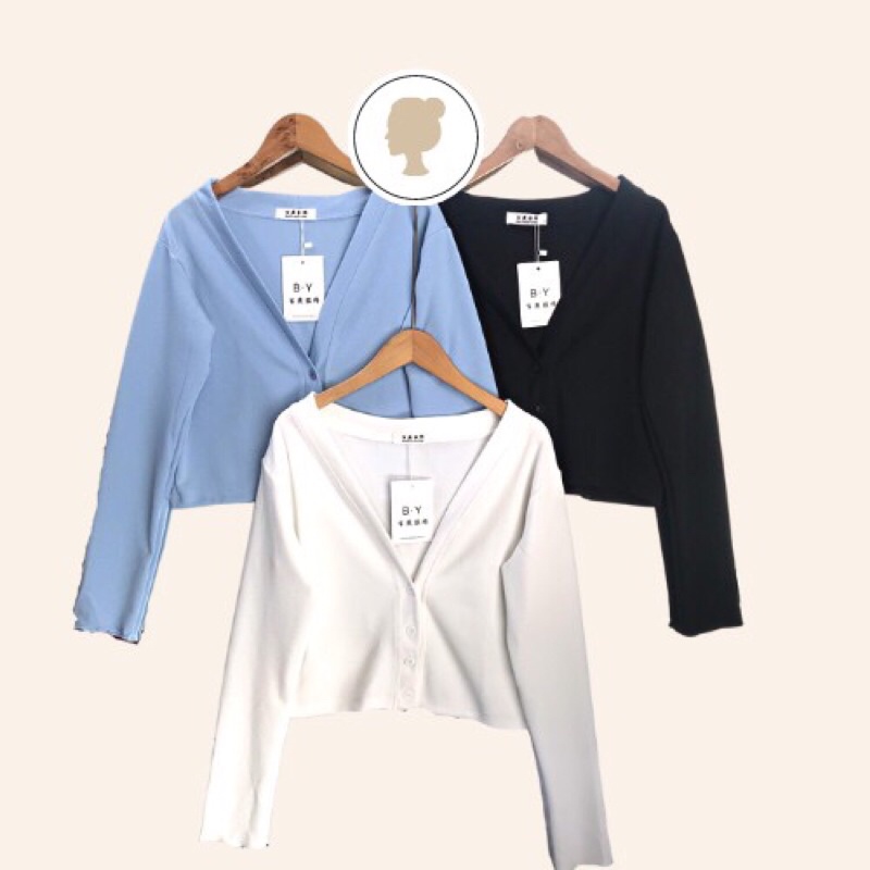 Áo khoác cardigan croptop tay dài cúc dọc cổ v
