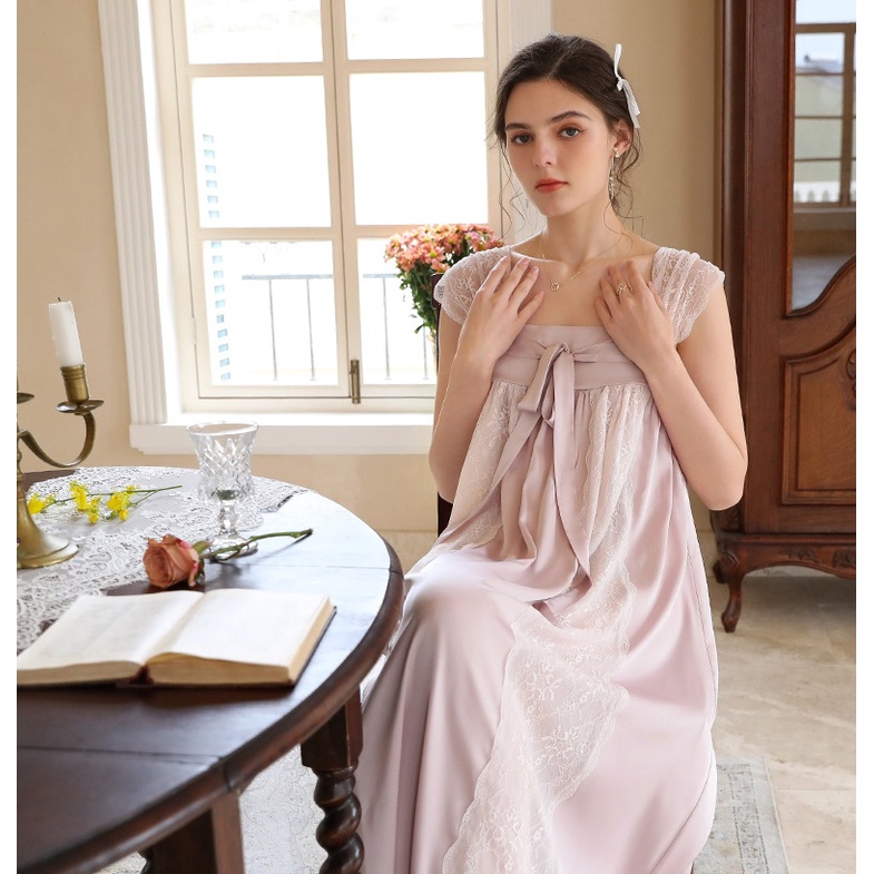 Váy ngủ 2 dây lụa nữ viền ren to quảng châu tiểu thư