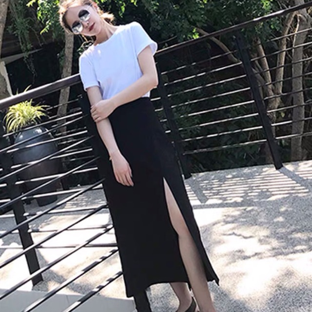 Chân váy midi xẻ tà màu đen cực sexy MV06