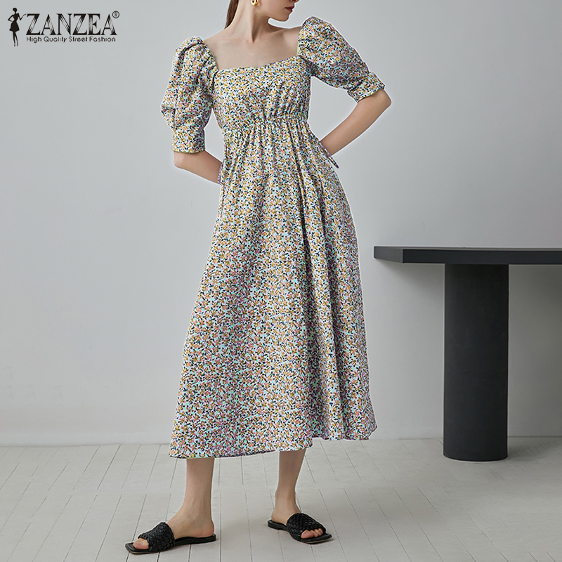 Đầm Maxi ZANZEA Tay Phồng Cổ Vuông In Hoa Phong Cách Xếp Ly Đáng Yêu Cho Nữ | BigBuy360 - bigbuy360.vn