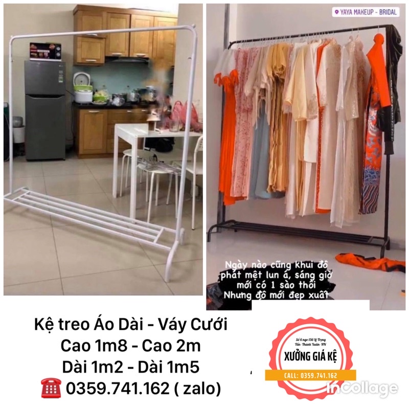 KỆ TREO ÁO DÀI - GIÁ TREO VÁY CƯỚI CÓ THANG DƯỚI