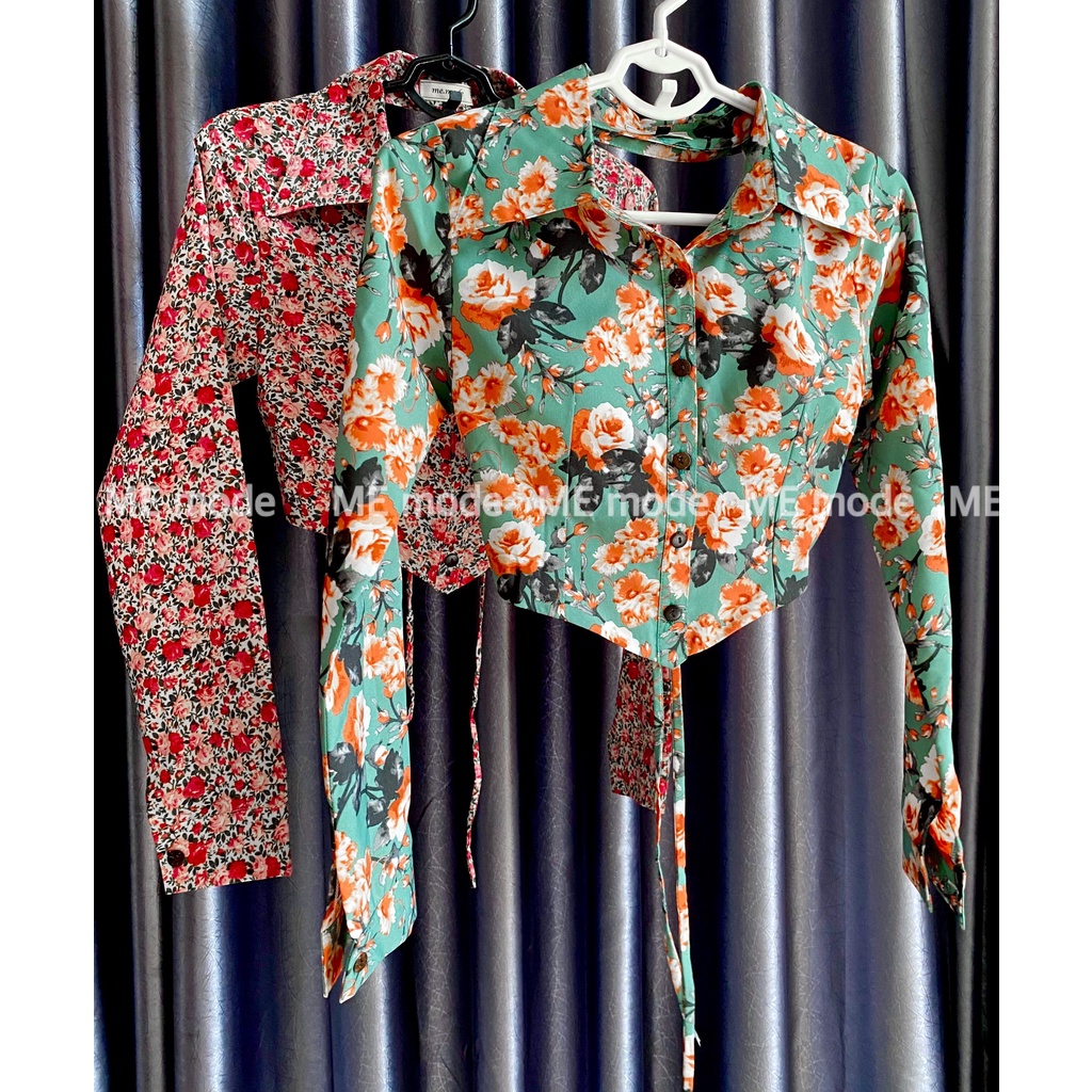 ÁO SOMI HOA CROPTOP HỞ LƯNG KHOE EO TÔN DÁNG, CÓ MÚT NGỰC, 2 MÀU XANH/ĐỎ