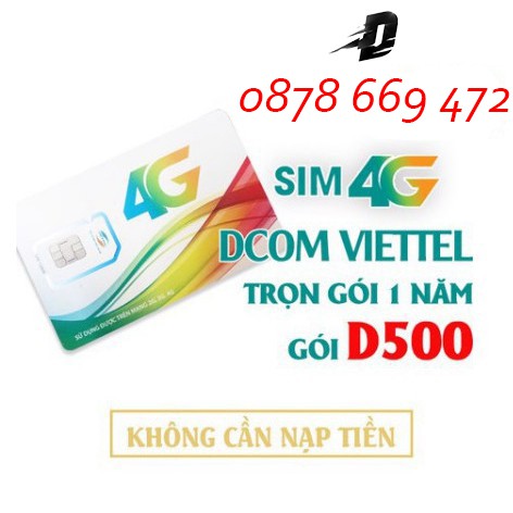 Sim 4G Viettel D500 Có Sẵn 500K Trọn Gói 1 Năm 60Gb (5Gb/Tháng) Data Không Giới Hạn - Sim vào mạng 1 năm không nạp tiền