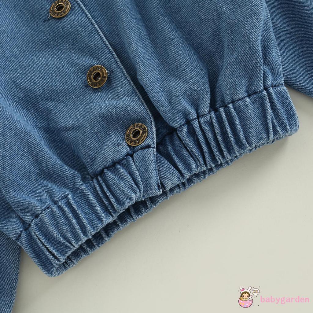 Áo Khoác Jean Có Nón Tay Dài Cài Nút Màu Trơn Thời Trang Thu Đông Dành Cho Bé Gái 1-6 Tuổi