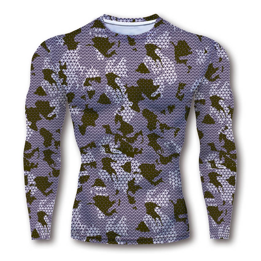 Áo thun HUQISHA tay dài thoáng khí khô nhanh họa tiết rằn ri thời trang mùa hè cho nam