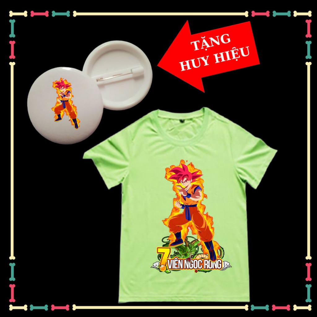 Áo cộc tay trẻ em Goku Dragon Ball 7 viên ngọc rồng, cổ tròn, đủ size áo, kèm Huy hiệu Songoku