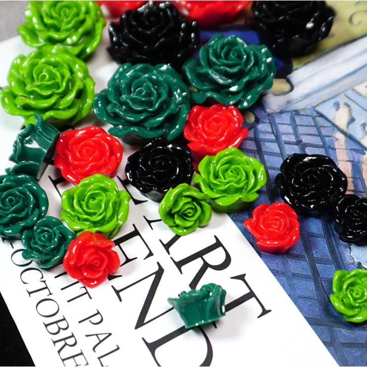 Combo 03 charm hoa hồng nhựa bóng dễ thương trang trí ốp điện thoại, DIY