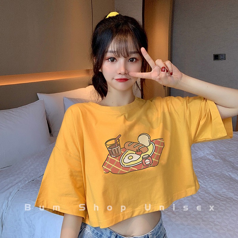ÁO Thun Croptop Nữ Form Rộng - TTL848 Bánh Mì - Áo Phông Nữ Croptop Có Màu Bã Trầu Đẹp Cực - Chất Thun Cotton Mềm Mát