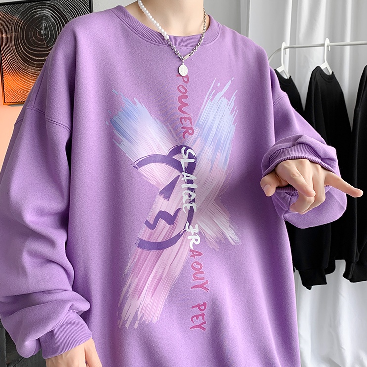 Áo Sweater tay dài cổ tròn dáng rộng in họa tiết phong cách Harajuku thời trang mùa đông mới cho nam