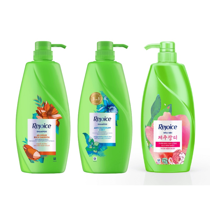 Dầu Gội REJOICE chai 630ml Siêu mượt / Giảm Gàu 3 In 1 / Hoa Hồng Jeju