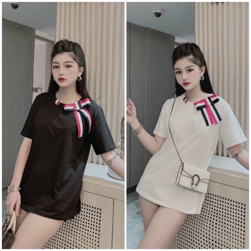 Áo thun nơ đỏ lệch 1 bên