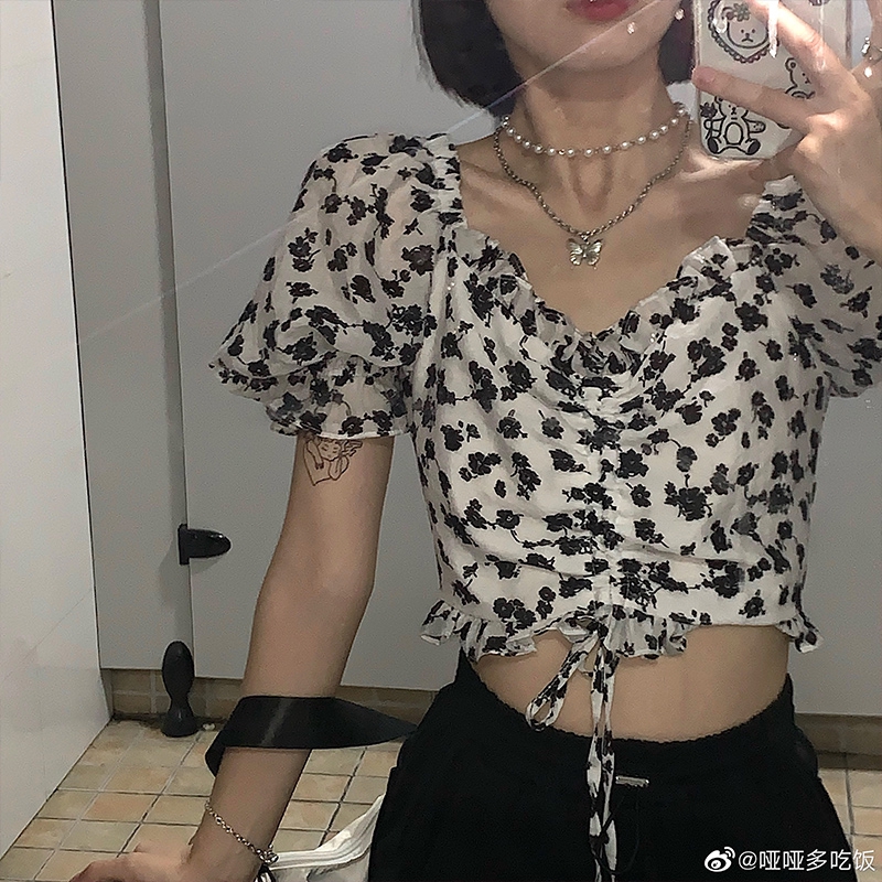 Áo Kiểu Tay Ngắn Hở Eo Thiết Kế Theo Phong Cách Pháp Nữ Tính Thời Trang | BigBuy360 - bigbuy360.vn