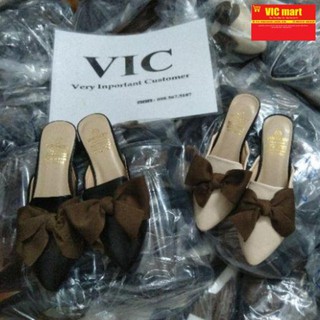 VIC mart_ SỈ = LẺ Giày sục thắt nơ mũi nhọn hàng đẹp bao chất ( mẫu mới)