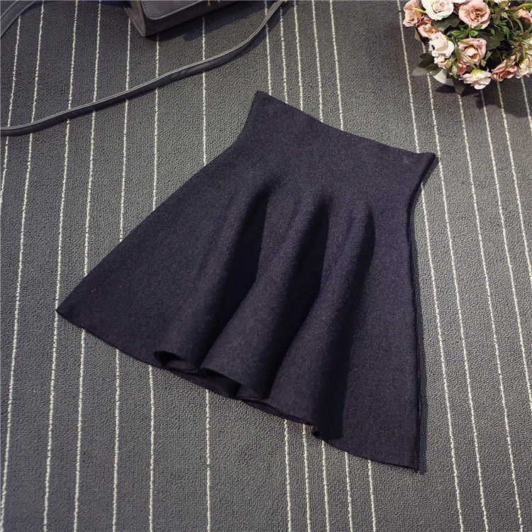 Chân váy ngắn xếp ly lưng cao dệt kim màu sắc thời trang xuân thu mới 2021