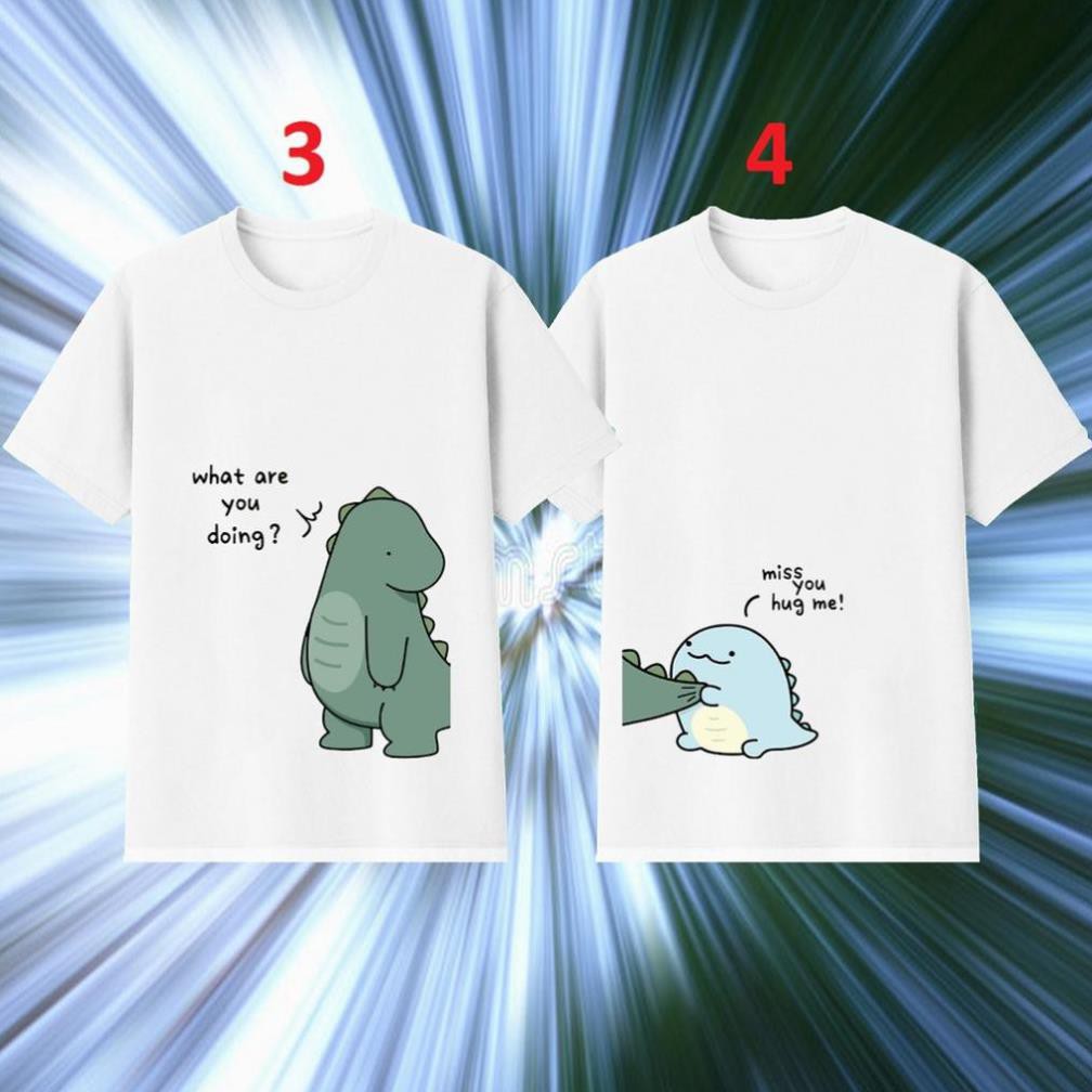 Áo đôi khủng long cute, áo thun cặp cute, dễ thương, mặc vào bảo đảm yêu nhau tới lúc cưới , hihi, á