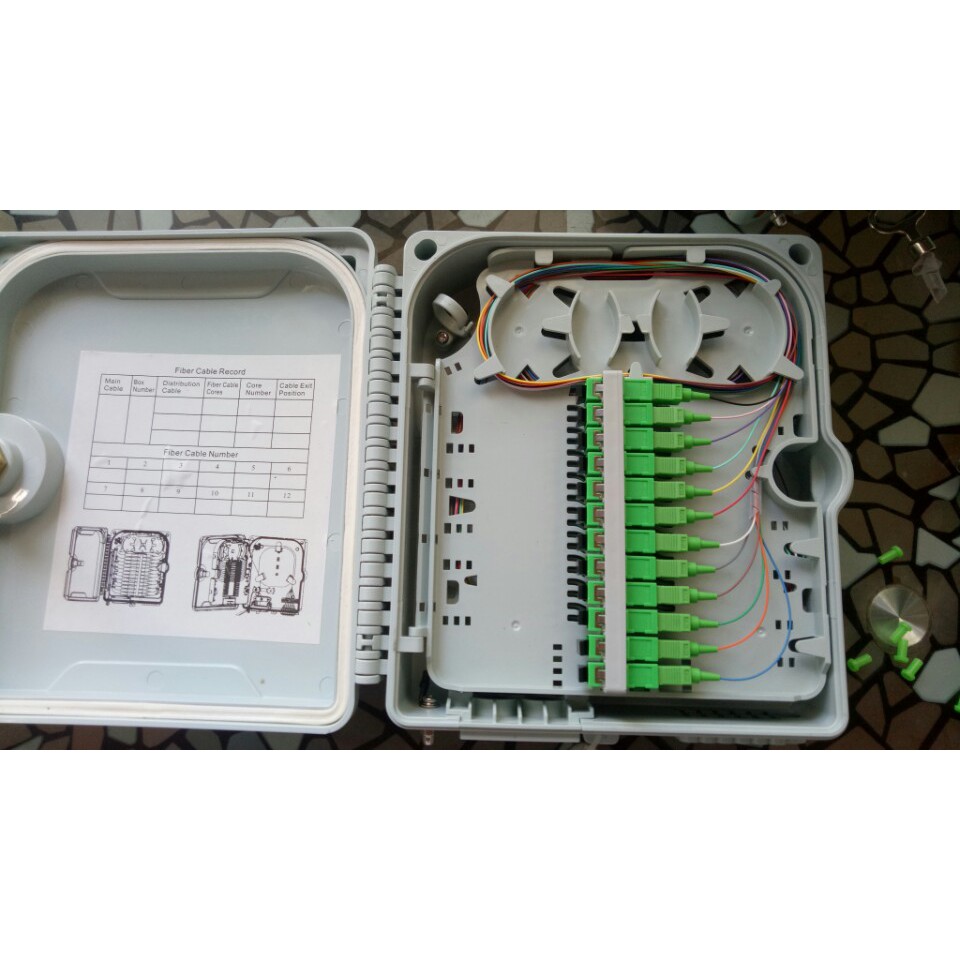 Hộp phối quang ODF 12FO Outdoor nhựa full phụ kiện. Hàng chính hãng