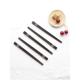 Đũa gỗ Mun vuông khảm trai 3 vạch - Đũa gỗ tự nhiên cao cấp 21.5 cm (Túi 5 đôi)
