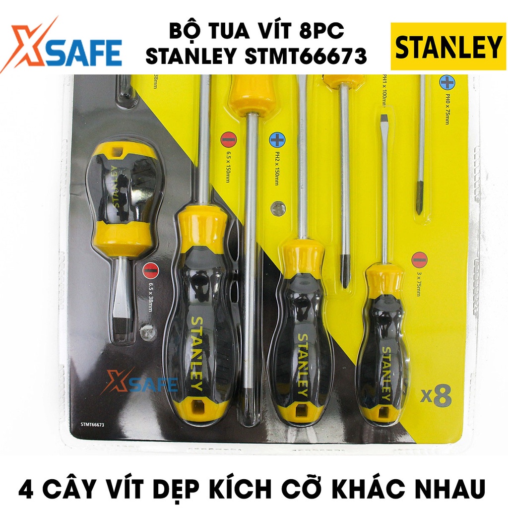 Bộ tua vít STANLEY STMT66673 8 chi tiết Bộ tuốc nơ vít Stanley 4 tua vít dẹp, 4 tua vít bake đa kích cỡ, thép CR-V