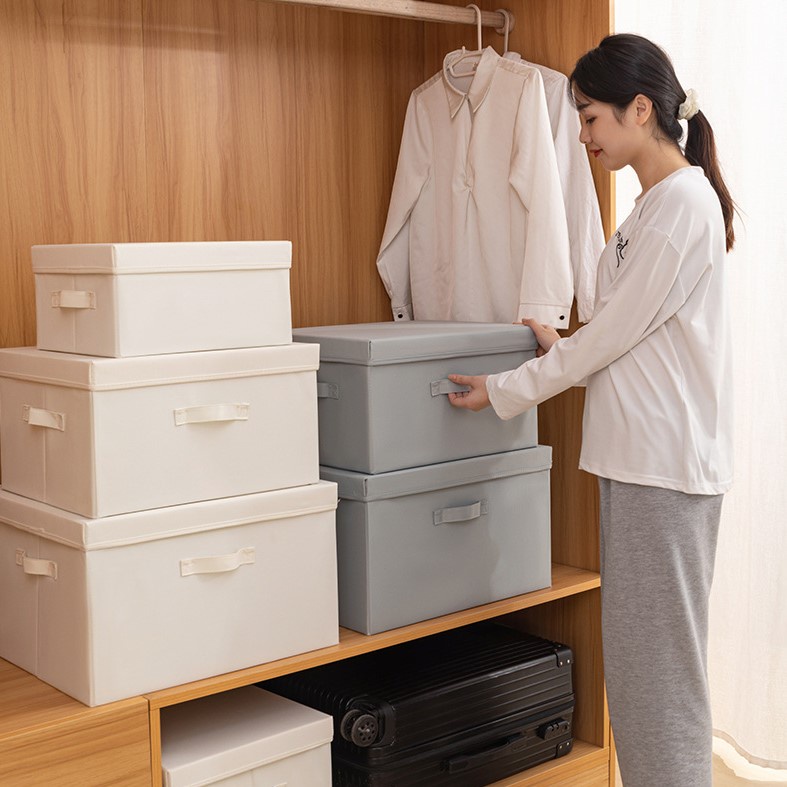 Hộp vải đựng đồ đa năng có nắp, hộp vải đựng quần áo có quai sách HV7 Oron