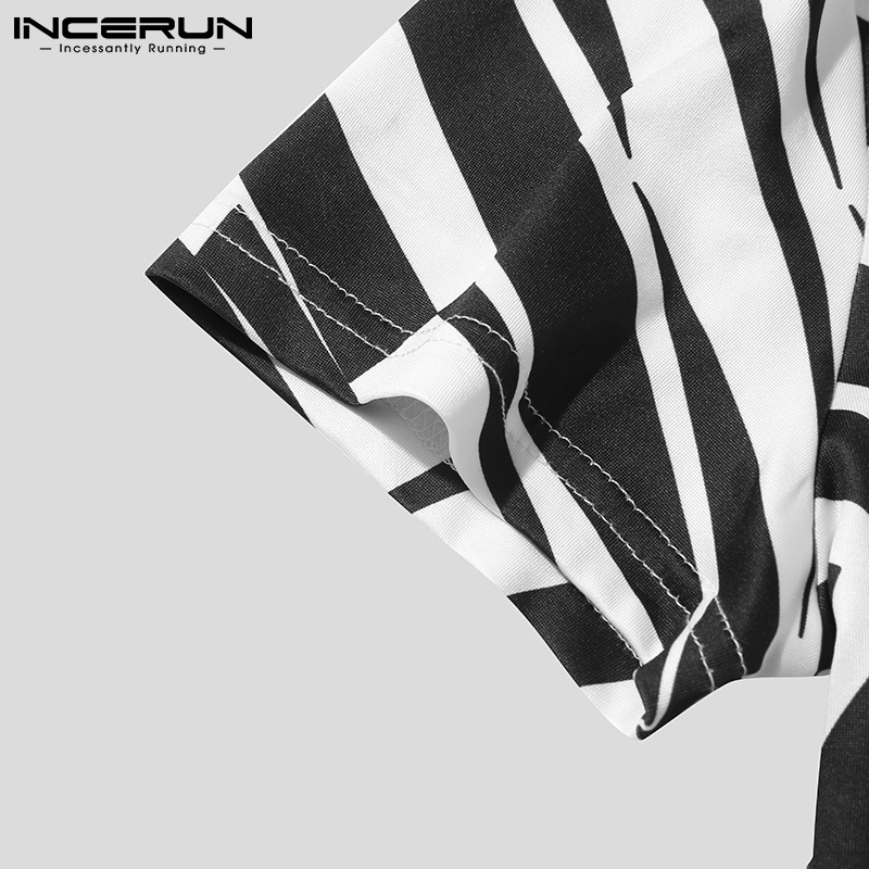 Áo thun lửng INCERUN tay ngắn họa tiết sọc ngựa vằn thời trang cho nam