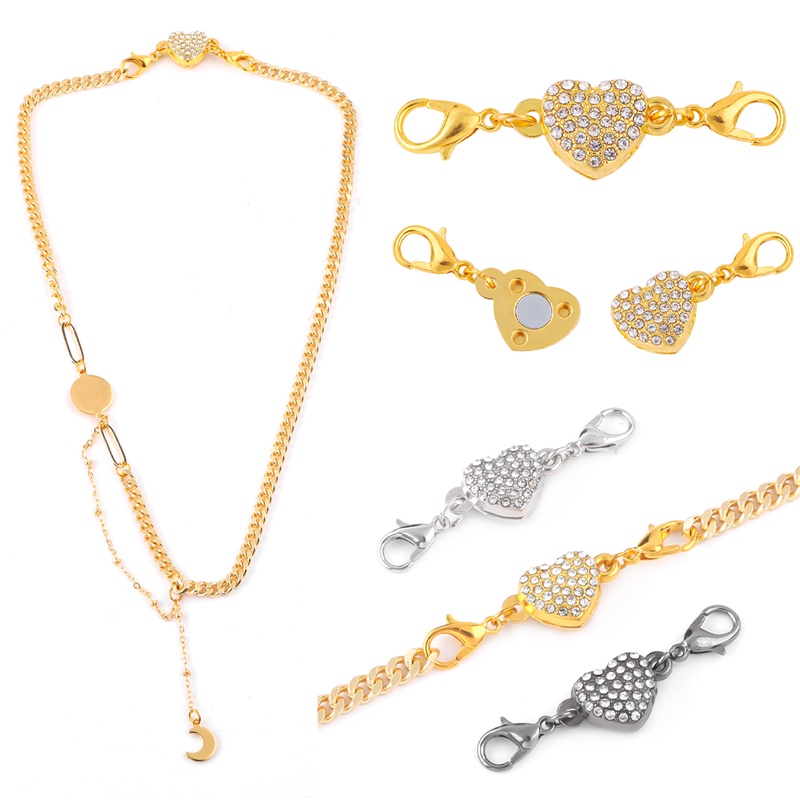 Khóa nối vòng tay / vòng cổ diy từ tính màu vàng/ bạc đính đá