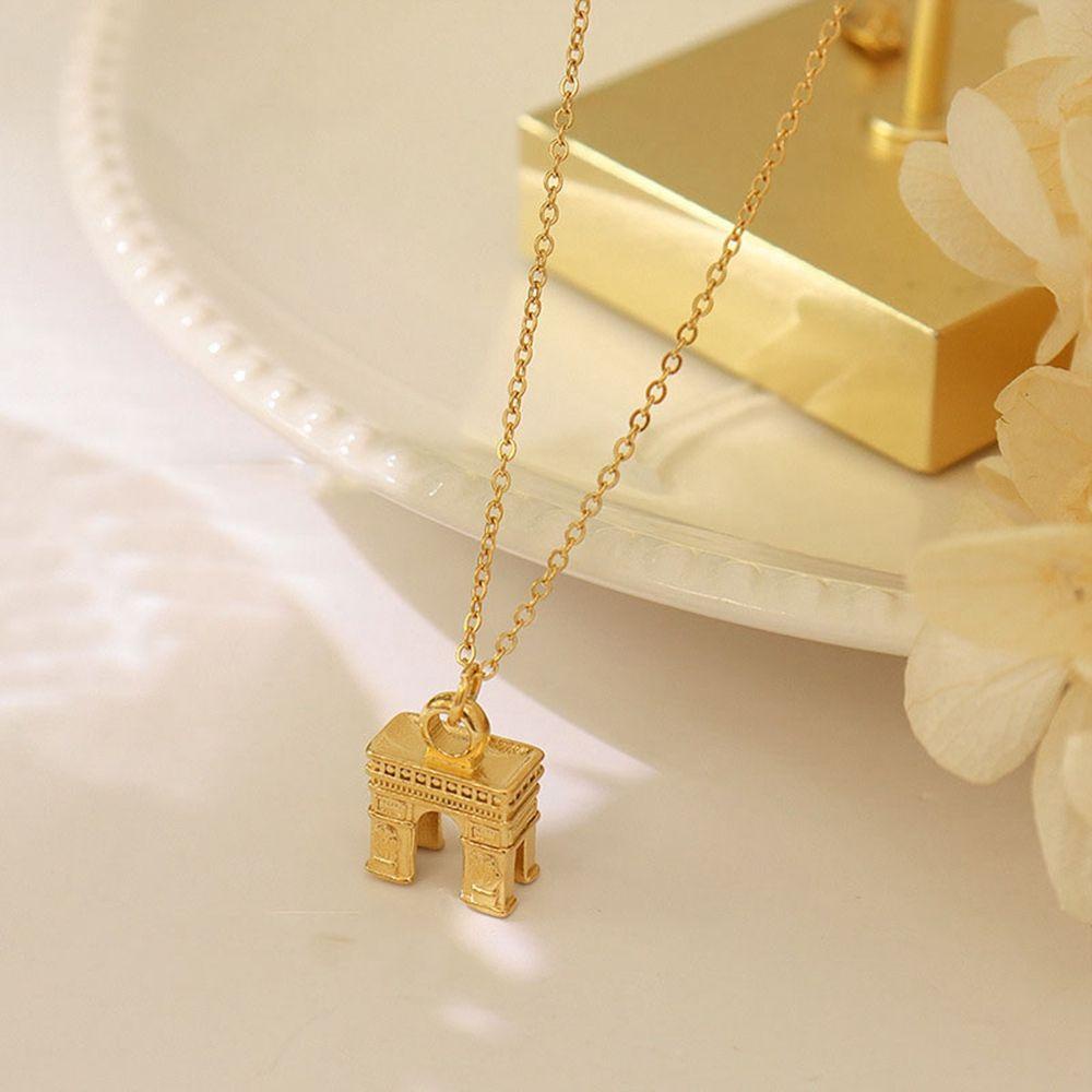 ANEMONE Vòng Cổ Mặt Vòm Phong Cách Retro Paris Arc de Triomphe Đơn Giản Dành Cho Nữ