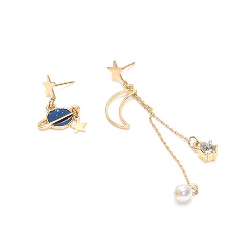 Khuyên tai lệch thả dây dài mặt ngôi sao đơn giản phong cách Hàn Quốc