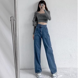 Quần jeans cạp chéo ống xuông rộng hack dáng phong cách Ulzzang neih.studio