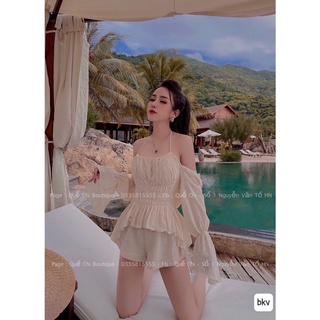 Set lanh chun trễ vai tay dài