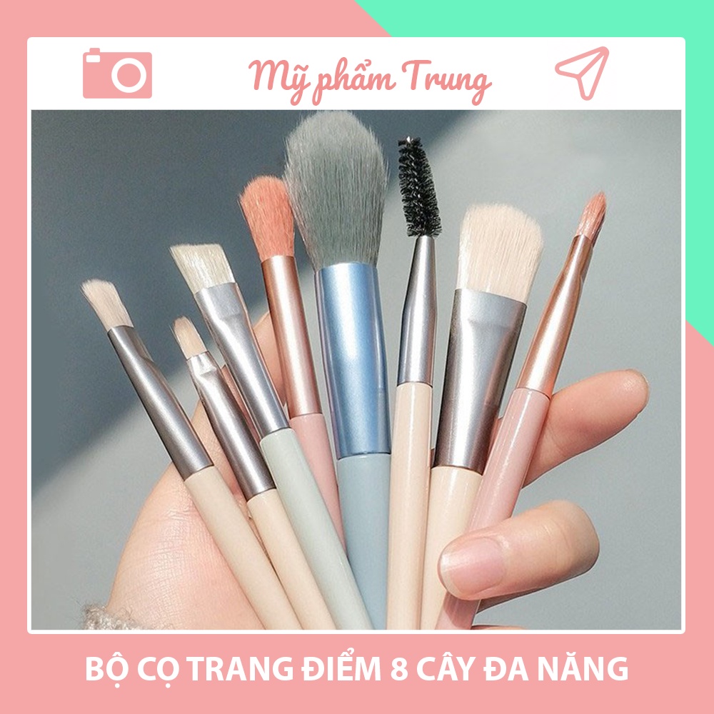 Bộ Cọ Trang Điểm 8 Cây Đa Năng, Lông Cọ Mềm Nhỏ Gọn Tiện Lợi