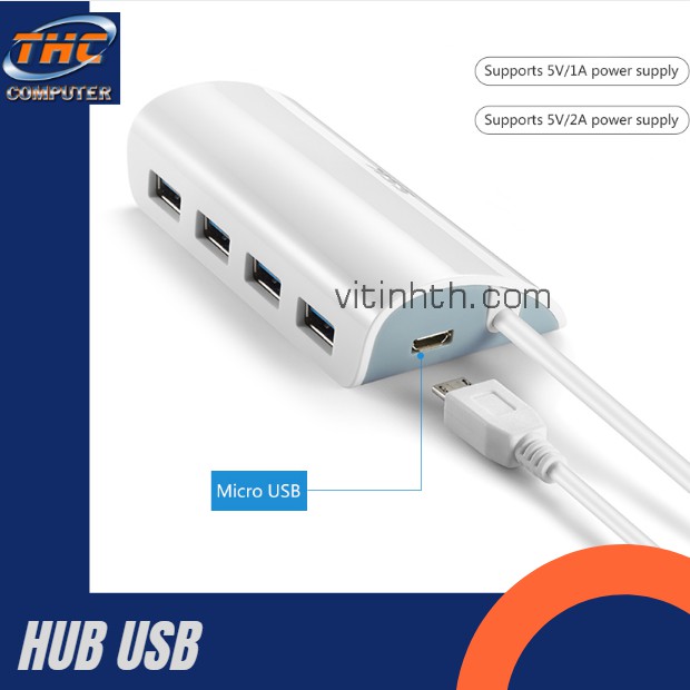 Bộ chia USB (Hub) SSK SHU808 4 cổng có cổng nguồn phụ -Chính Hãng